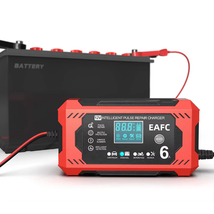 Intelligent Bilbatterilader 12V/24V - LCD-skjerm & Automatisk beskyttelse