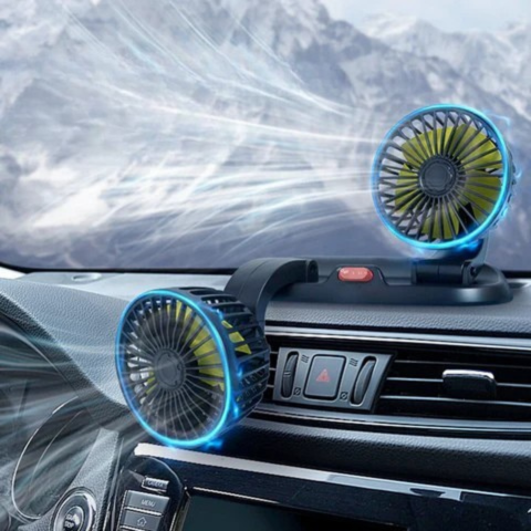 Autoventilator mit zwei Köpfen - USB-Anschluss oder Zigarettenanzünder