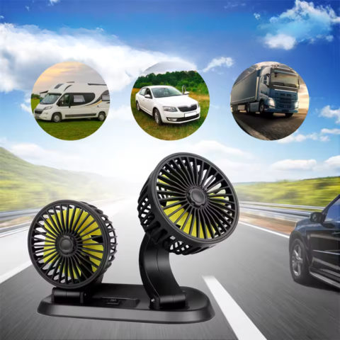 Autoventilator mit zwei Köpfen - USB-Anschluss oder Zigarettenanzünder