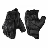 Motorcykelhandskar i PU-läder med halva fingrar – Retro och ventilerande bikerstil 