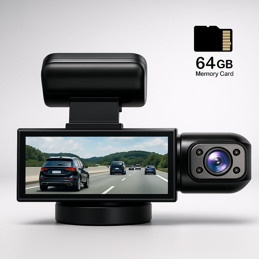 Dashcam Doppia Full HD Auto - Visione Notturna + Telecamera Interna 