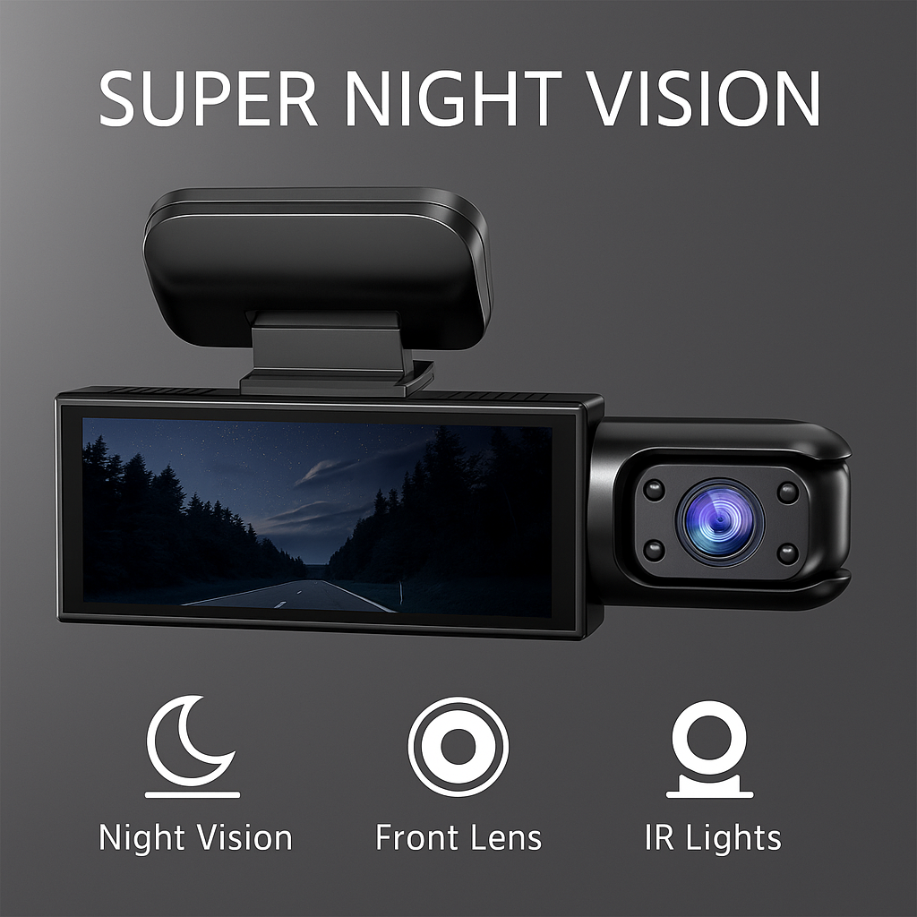 Dashcam Doppia Full HD Auto - Visione Notturna + Telecamera Interna 