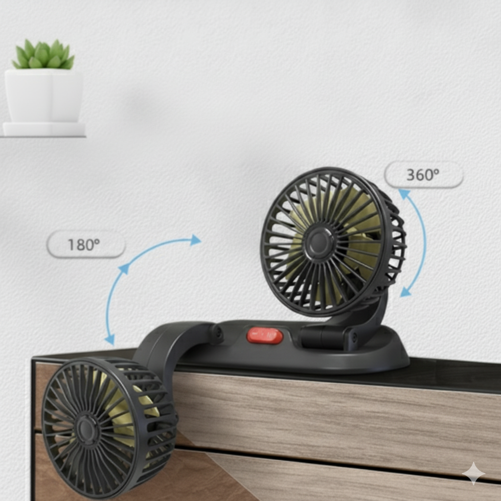 Autoventilator mit zwei Köpfen - USB-Anschluss oder Zigarettenanzünder