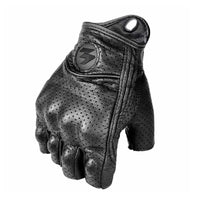 Motorcykelhandskar i PU-läder med halva fingrar – Retro och ventilerande bikerstil 