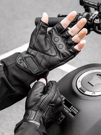 Motorcykelhandskar i PU-läder med halva fingrar – Retro och ventilerande bikerstil 